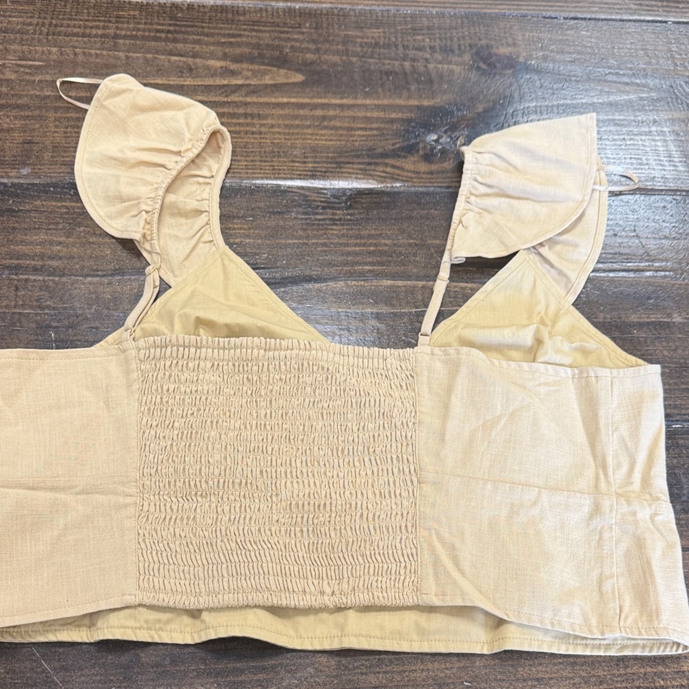 a new day Tan V-Neck Crop Top with Ruffle Straps - Picture 3 of 3